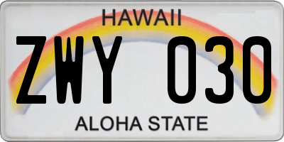 HI license plate ZWY030