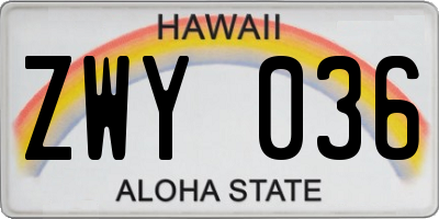 HI license plate ZWY036