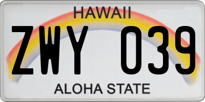 HI license plate ZWY039