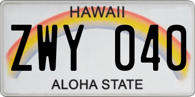 HI license plate ZWY040