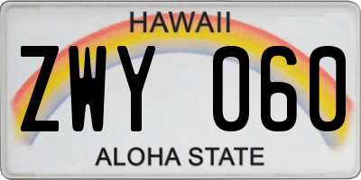 HI license plate ZWY060