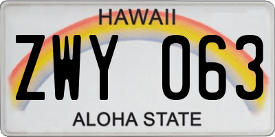 HI license plate ZWY063