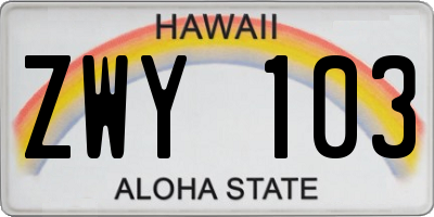 HI license plate ZWY103
