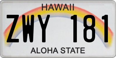 HI license plate ZWY181
