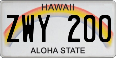 HI license plate ZWY200
