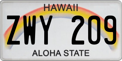 HI license plate ZWY209