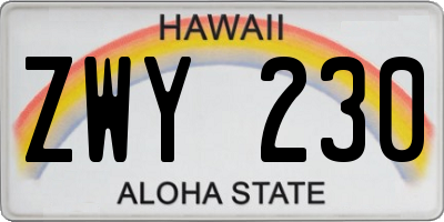 HI license plate ZWY230