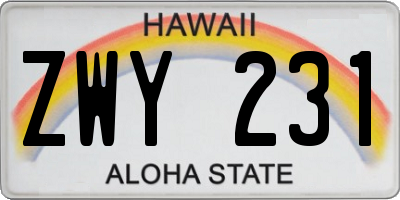HI license plate ZWY231
