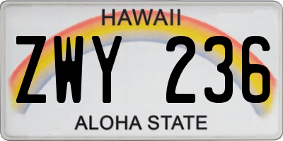 HI license plate ZWY236