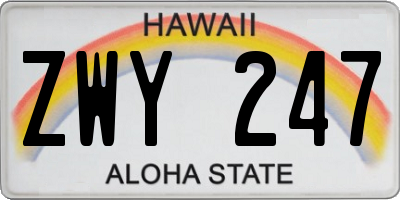 HI license plate ZWY247