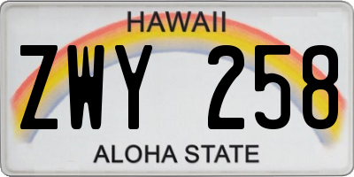 HI license plate ZWY258