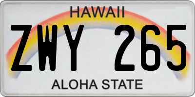 HI license plate ZWY265
