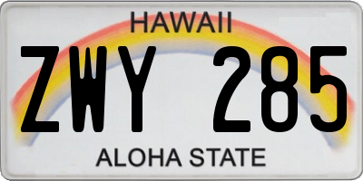 HI license plate ZWY285