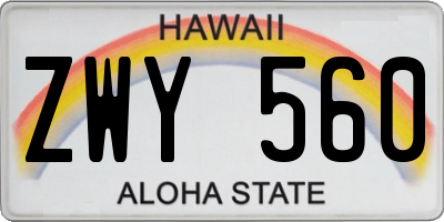 HI license plate ZWY560