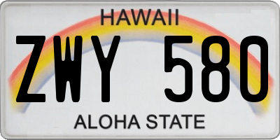HI license plate ZWY580
