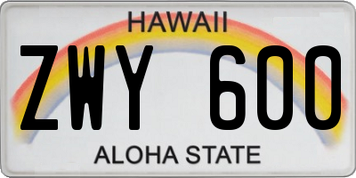 HI license plate ZWY600