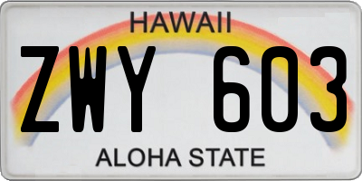 HI license plate ZWY603