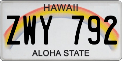 HI license plate ZWY792