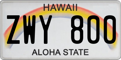 HI license plate ZWY800