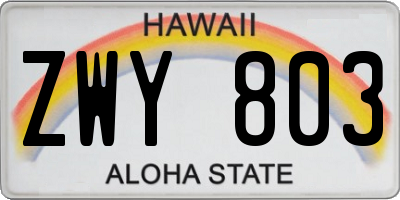HI license plate ZWY803