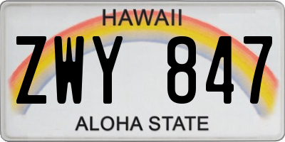 HI license plate ZWY847