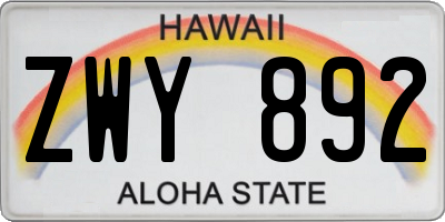 HI license plate ZWY892