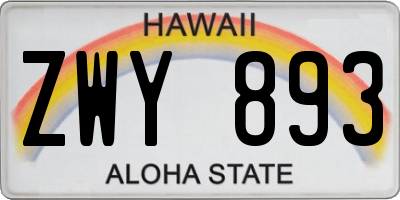 HI license plate ZWY893