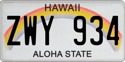 HI license plate ZWY934