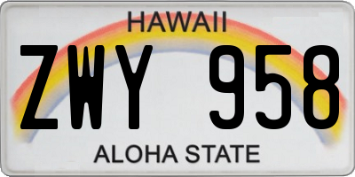 HI license plate ZWY958