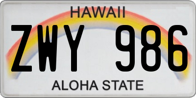 HI license plate ZWY986