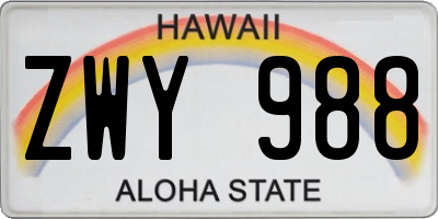 HI license plate ZWY988