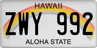 HI license plate ZWY992