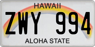 HI license plate ZWY994