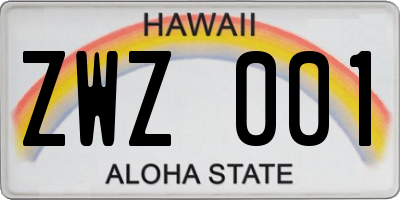 HI license plate ZWZ001