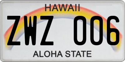 HI license plate ZWZ006