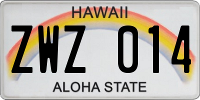 HI license plate ZWZ014