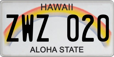 HI license plate ZWZ020