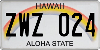 HI license plate ZWZ024