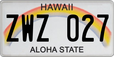 HI license plate ZWZ027