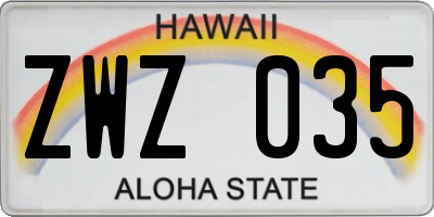HI license plate ZWZ035