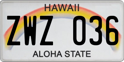 HI license plate ZWZ036