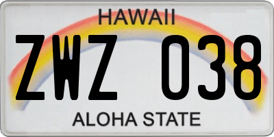 HI license plate ZWZ038