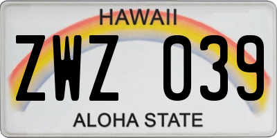 HI license plate ZWZ039