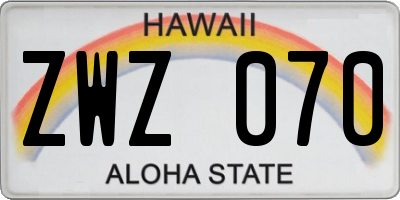 HI license plate ZWZ070