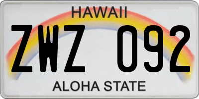 HI license plate ZWZ092