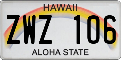 HI license plate ZWZ106