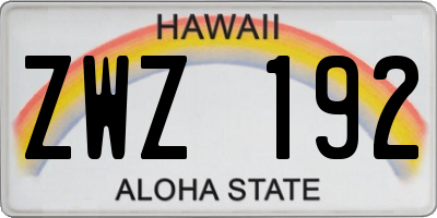 HI license plate ZWZ192