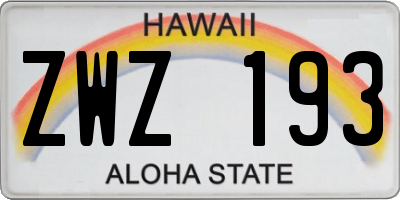 HI license plate ZWZ193