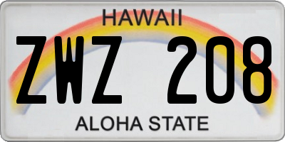 HI license plate ZWZ208