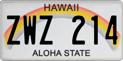 HI license plate ZWZ214